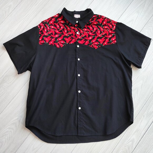 New Vintage Western Red Chilies Shirt Button Up Y2K Gift Rockabilly Bowl 4XL - Picture 2 of 8